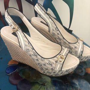 Louis Vuitton Open Toe Slingback Wedge Sandals 9